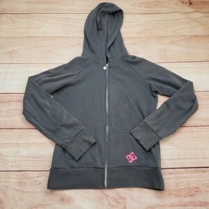DC Shoes Full Zip Hoodie Womens Medium Gray Pink Logo Skateboard Streetwear